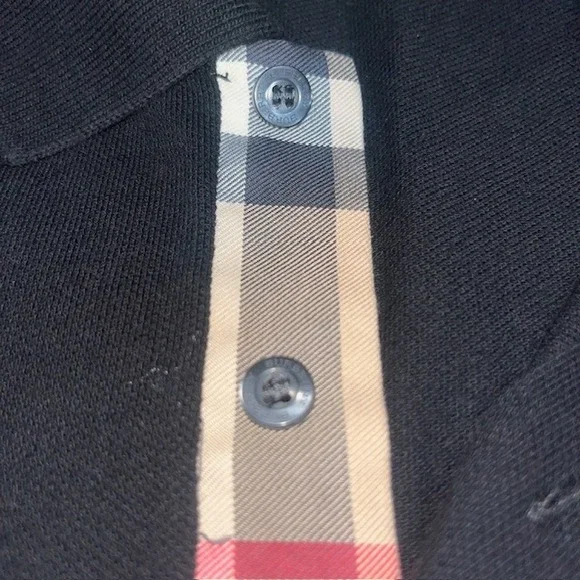 Burberry Brit Nova Check Plaid Pique Polo Embroidered Knight Design Black XL